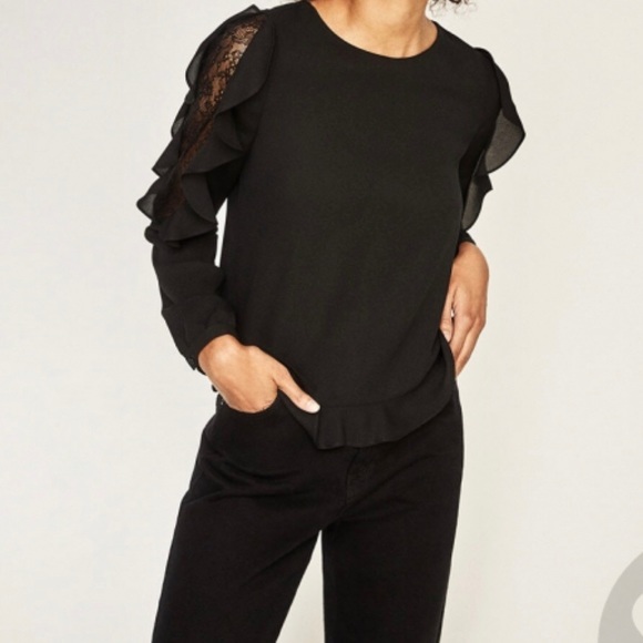 NWT Zara Ruffle and Lace Sleeve Top with F… - Picture 2 of 6